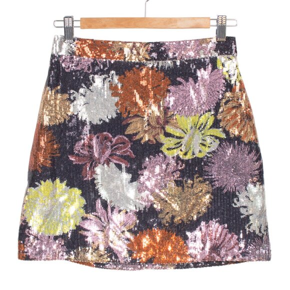 Zara Floral Multicolor Sequin Mini Skirt Small NWOT - Picture 5 of 11